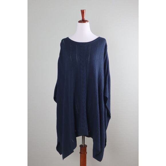 BROOKS BROTHERS $168 Soft Cable Knit Navy Wool Poncho Sweater Top One Size - Picture 1 of 6